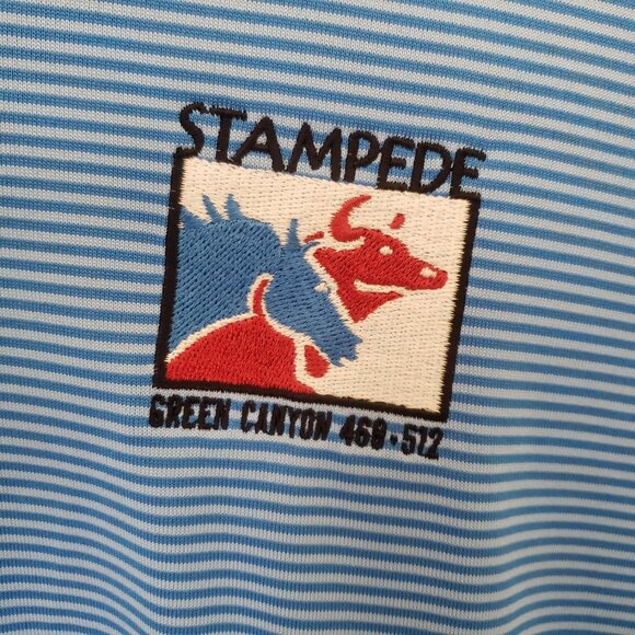 Adidas ClimaLite Golf Polo Shirt Stampede Green Canyon 2XL Blue Stripe - Picture 4 of 6